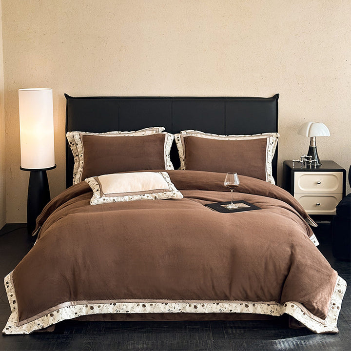 Plush Brushed Microfiber Duvet Cover & Sham Set with Floral Scalloped Trim