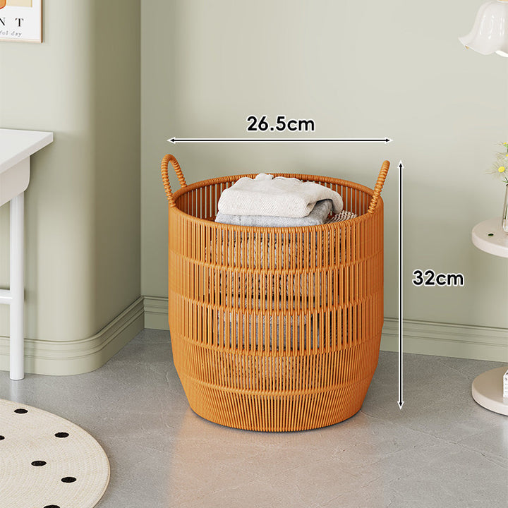Woven Round Breathable Vertical-Slat Laundry Basket with Carry Handles