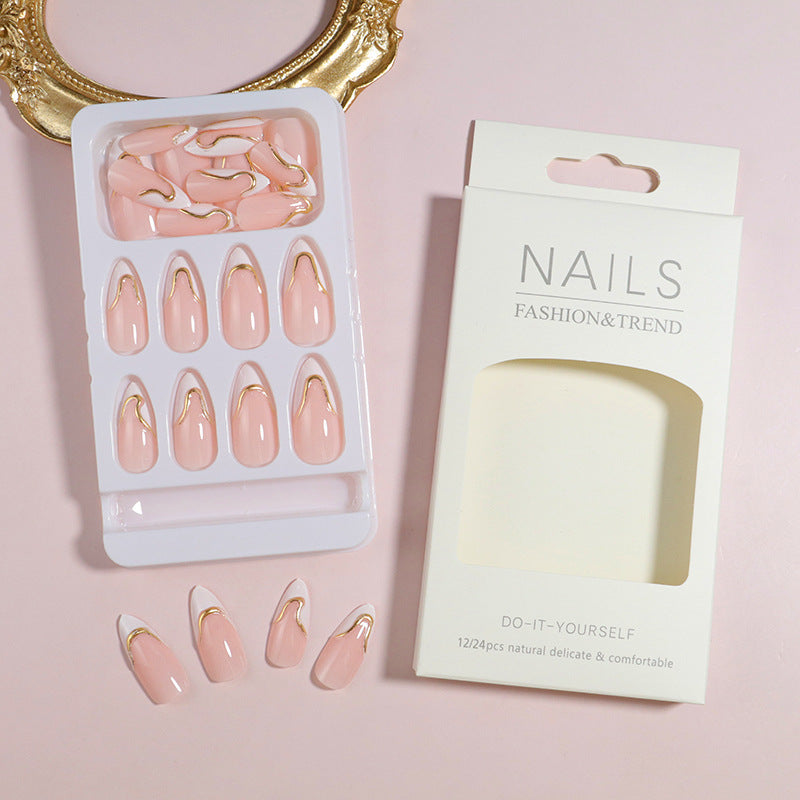 DIY Press-On Nail Set with Elegant Gold Accents Stornfield
