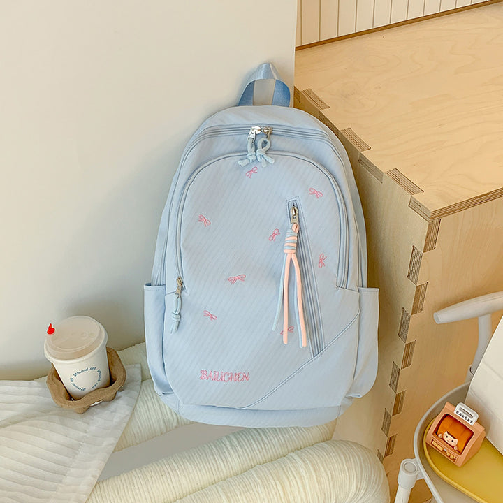 Stylish Embroidered Bow-Accent Casual Backpack Stornfield