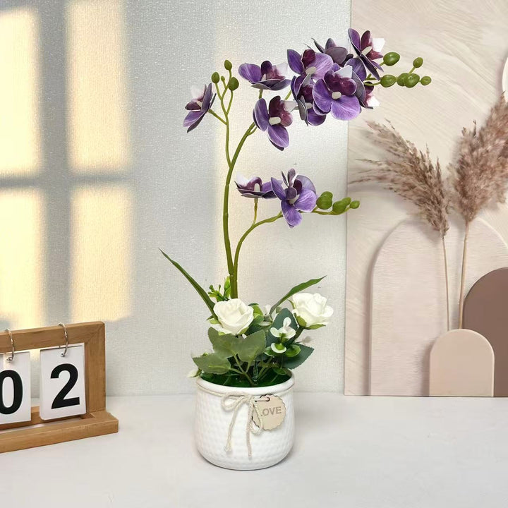 Lifelike Orchid and Rose Floral Arrangement