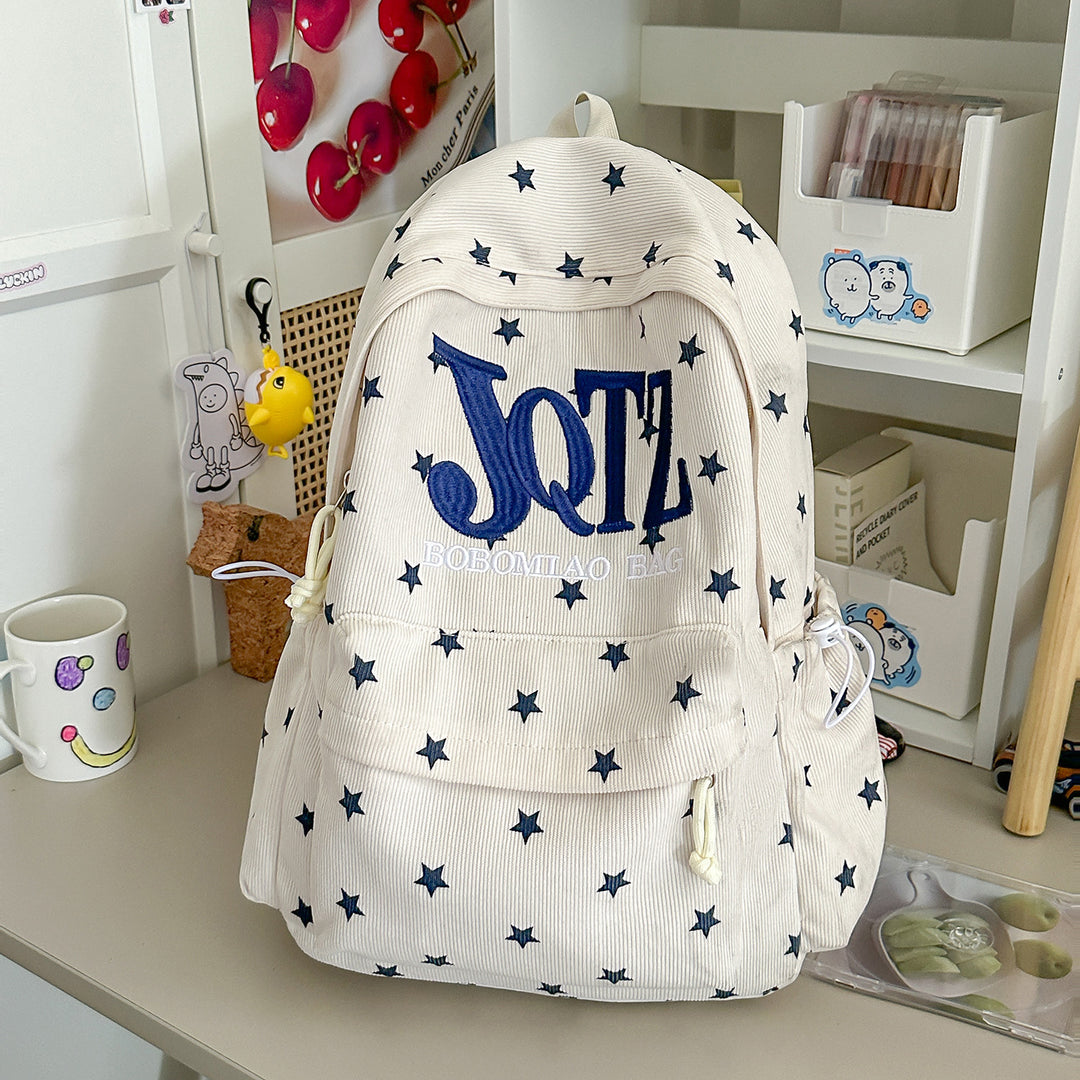 Stylish Star-Embellished Corduroy Backpack Stornfield