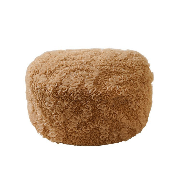 Beef hand-woven pouf with floral print and padded seat surface