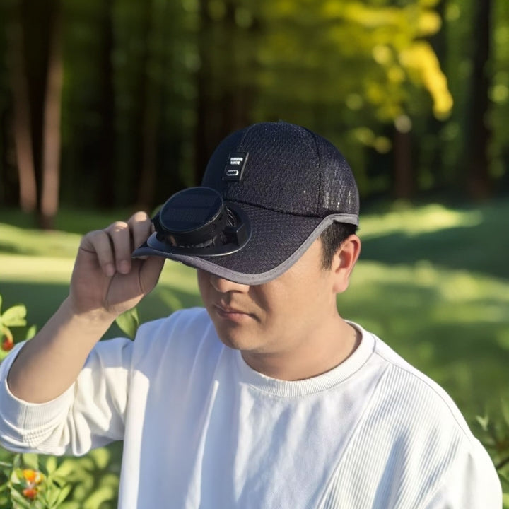 Solar-powered baseball cap with detachable solar fan and breathable honeycomb fabric Stornfield