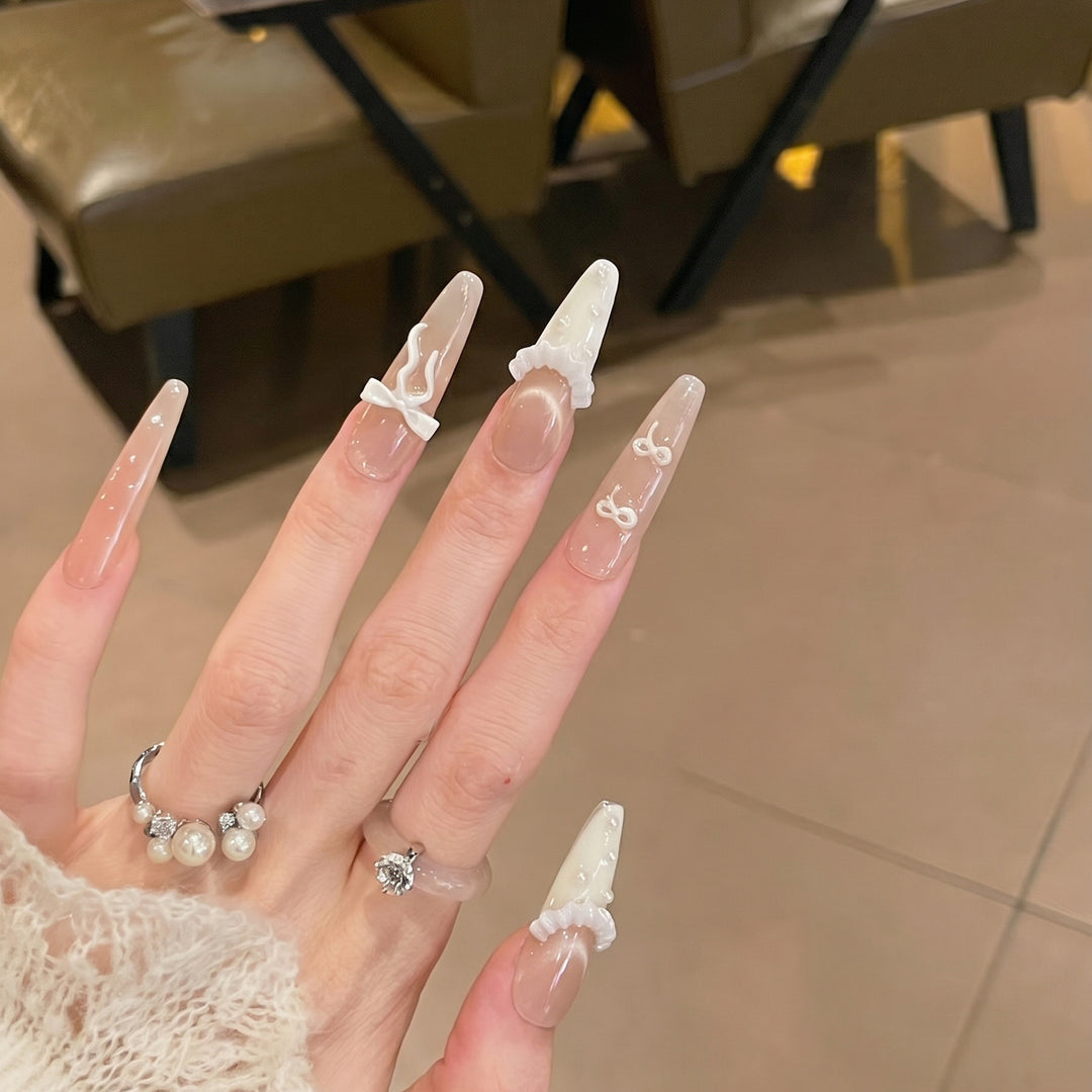 Elegant Press-On Nail Set with Ruffled Accents Stornfield