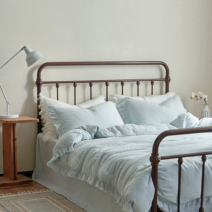 Cotton Gauze Fringed Duvet Cover Set with Washed Linen Texture
