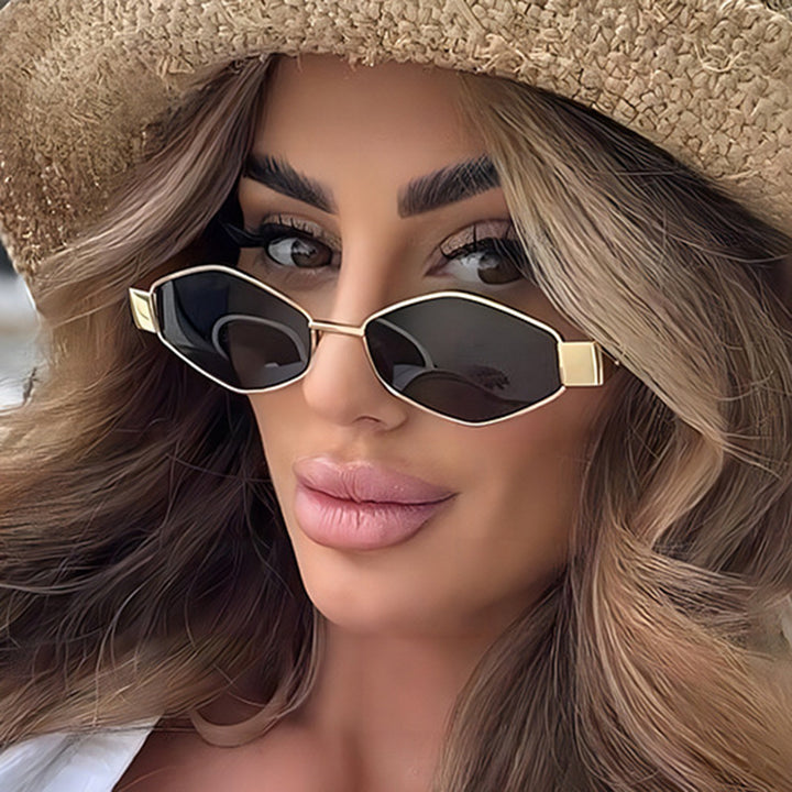 Women's geometric sunglasses with narrow metal frame and polarized lenses Stornfield