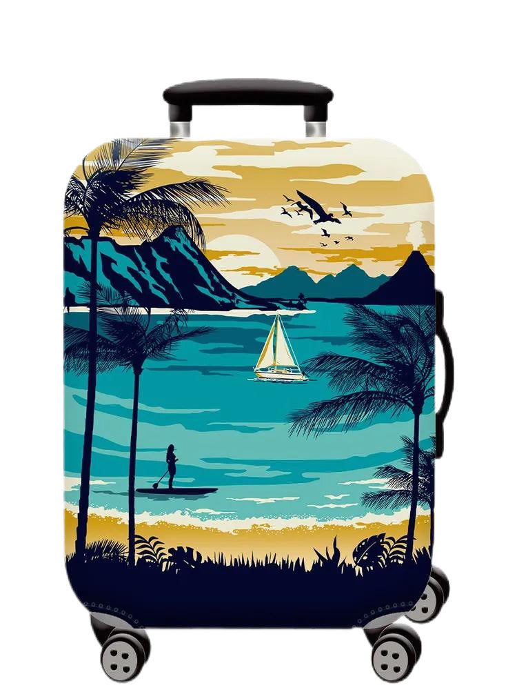 Unisex hard-shell cabin trolley with vintage travel illustration, 360° swivel wheels and telescopic handle Stornfield