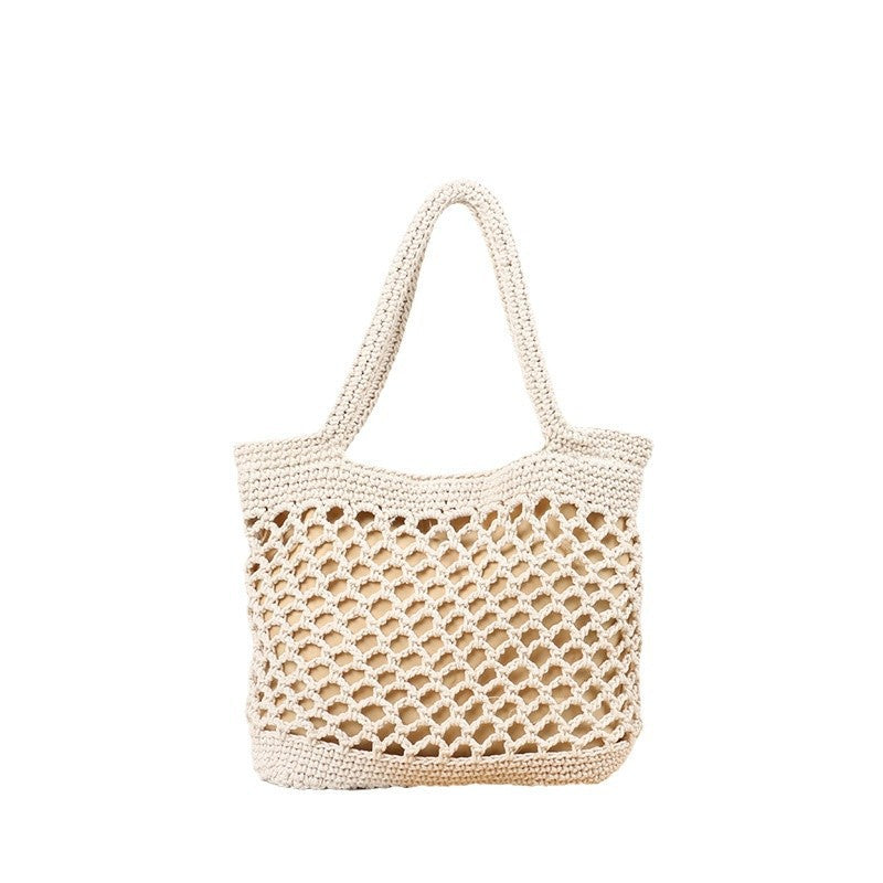 Hand-knotted tote bag with modern mesh design Stornfield