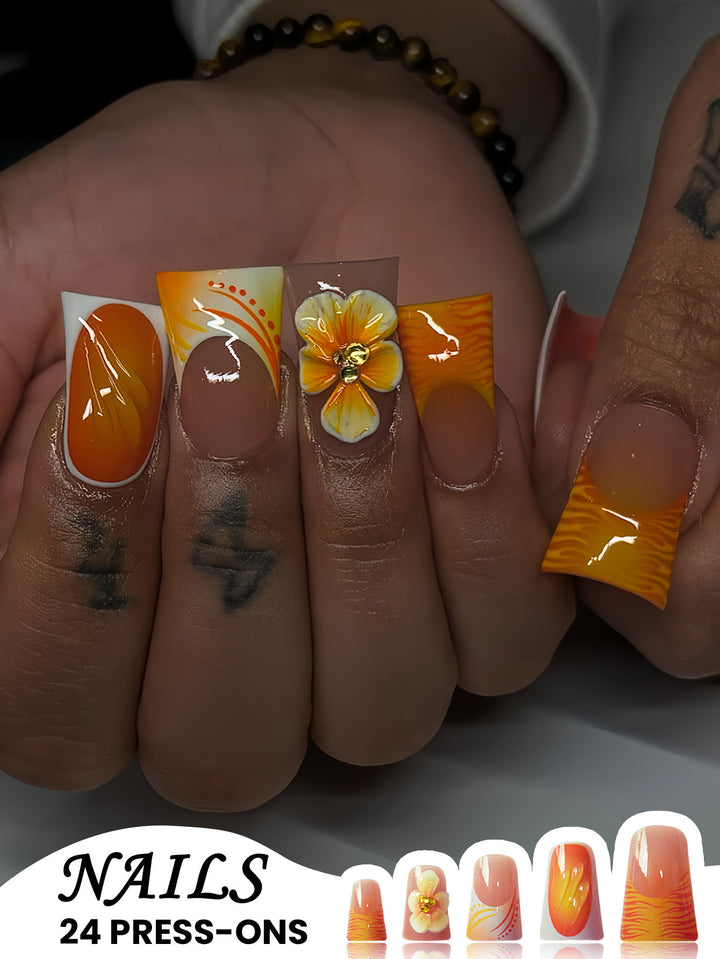Floral Decorated Press-On Nails Stornfield