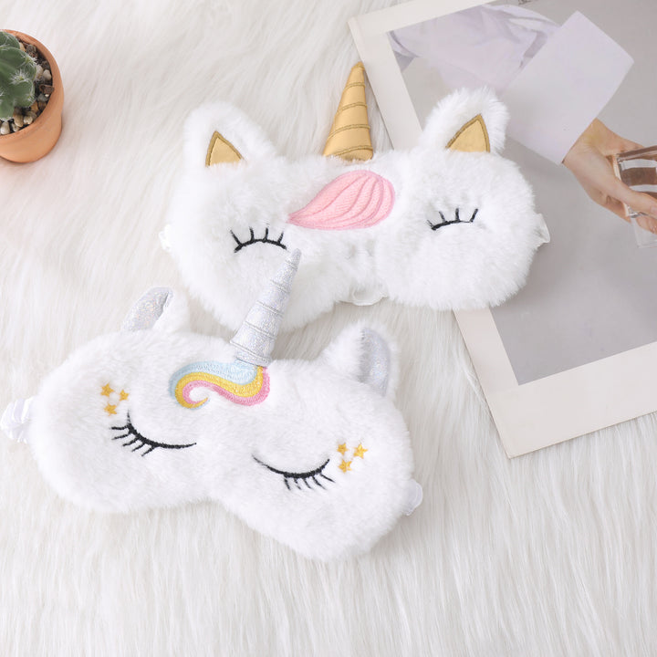 Ladies nan cozy unicorn sleep mask with embroidered eyelashes, soft plush and elastic ruffled ribbon Stornfield