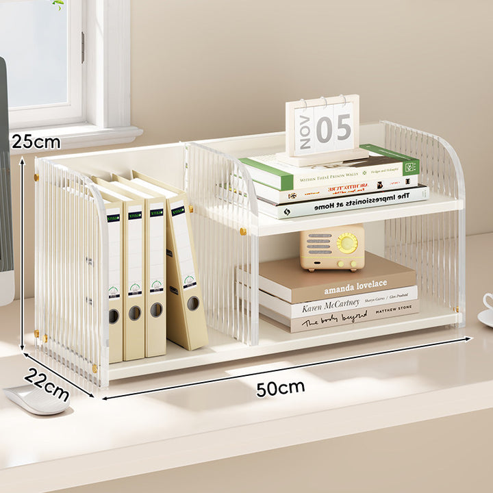 Curved-Acrylic Panel Dual-Compartment Desktop Book and Document Organizer
