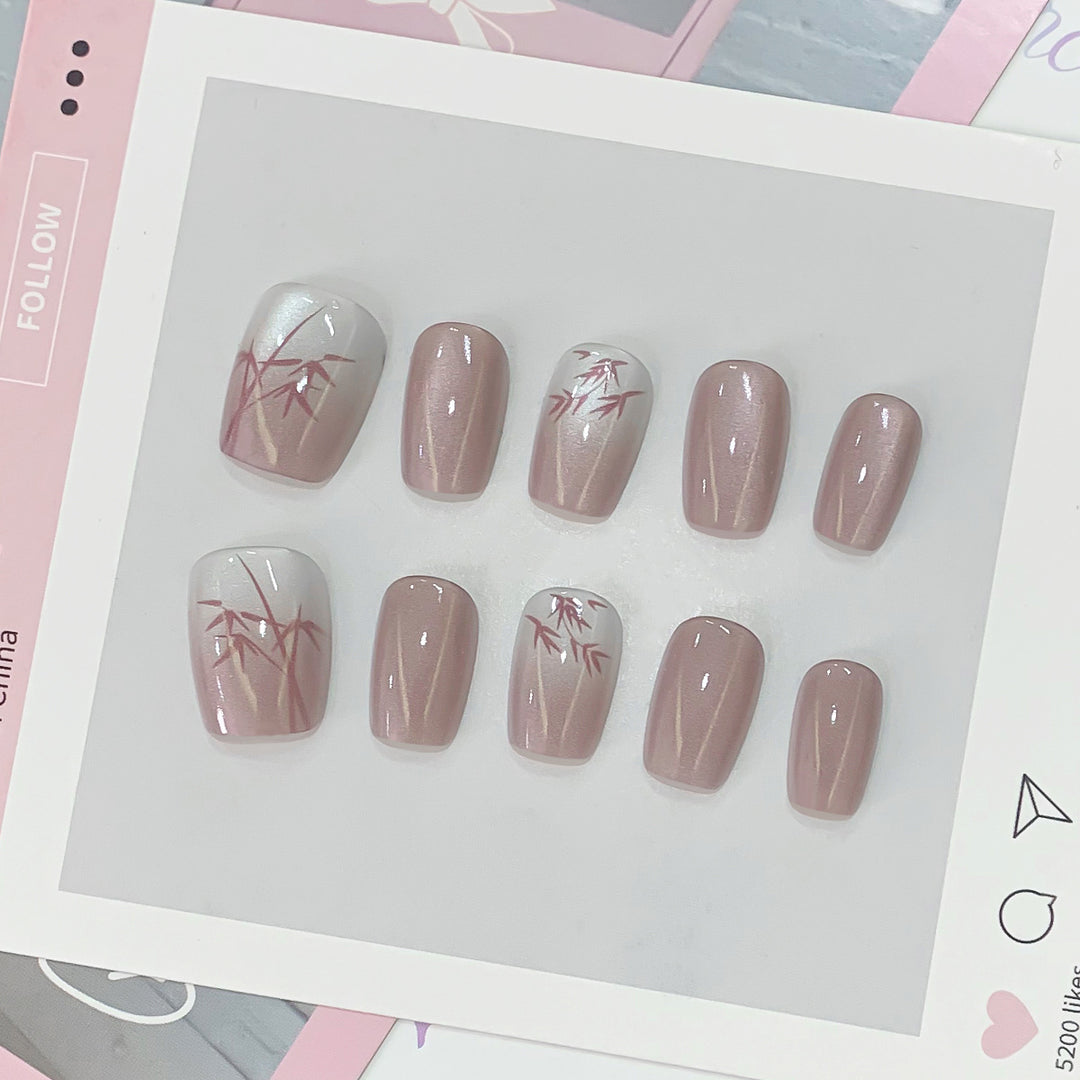 Artistic Press-On Nails with Bamboo Design Stornfield