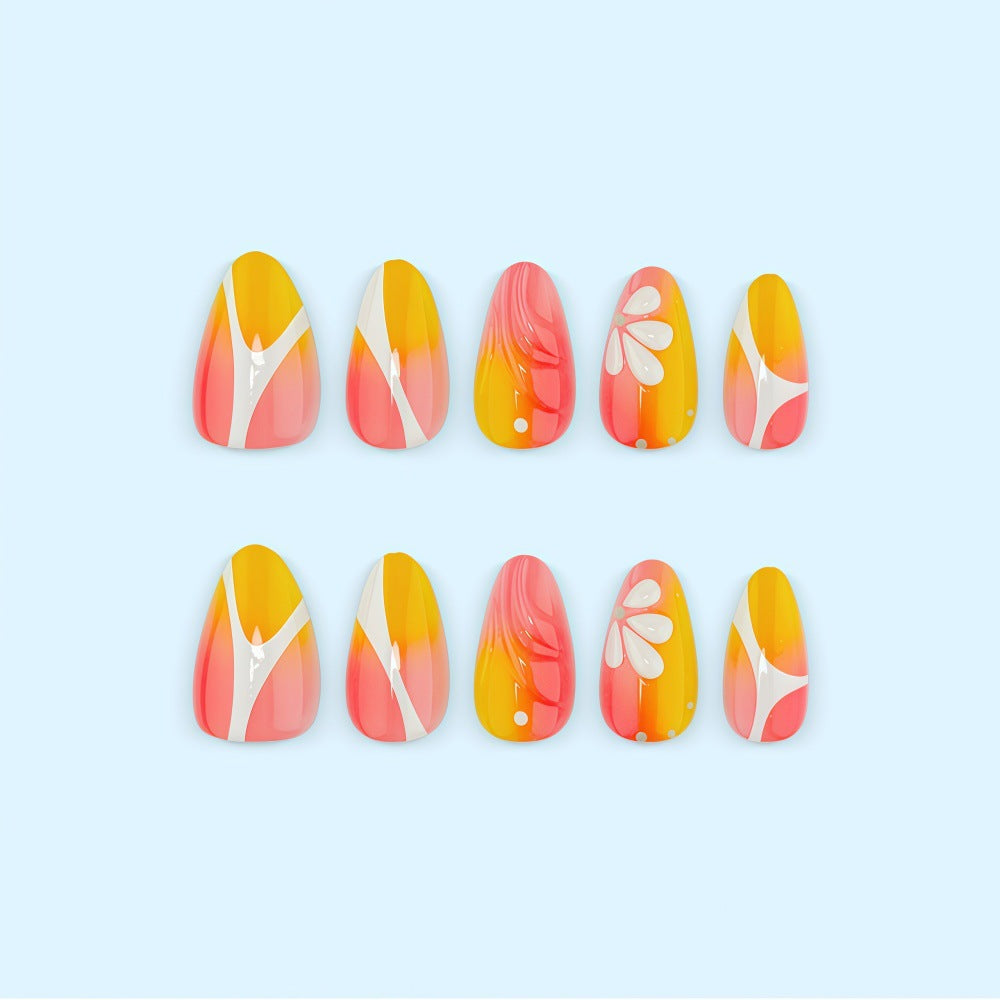 Artificial nails with floral design and elegant color gradients Stornfield