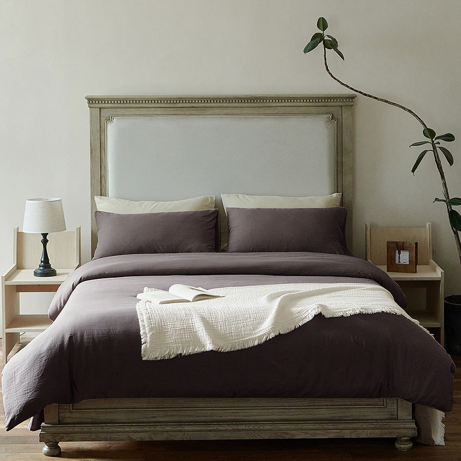 Light bed linen set made of washed linen-cotton blend with a natural texture