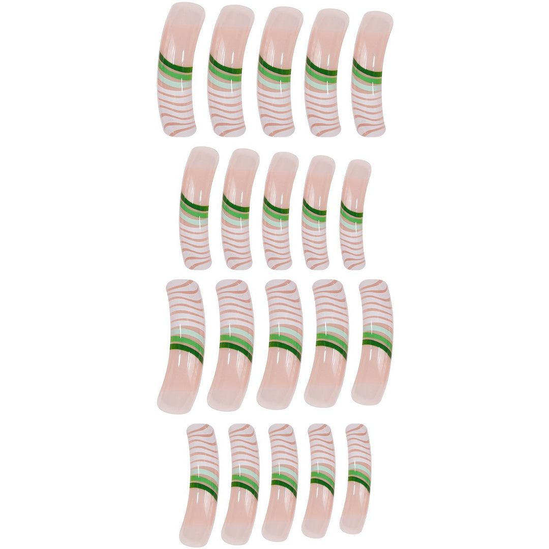 Artistic Long Press-On Nail Set with Unique Striped Design Stornfield