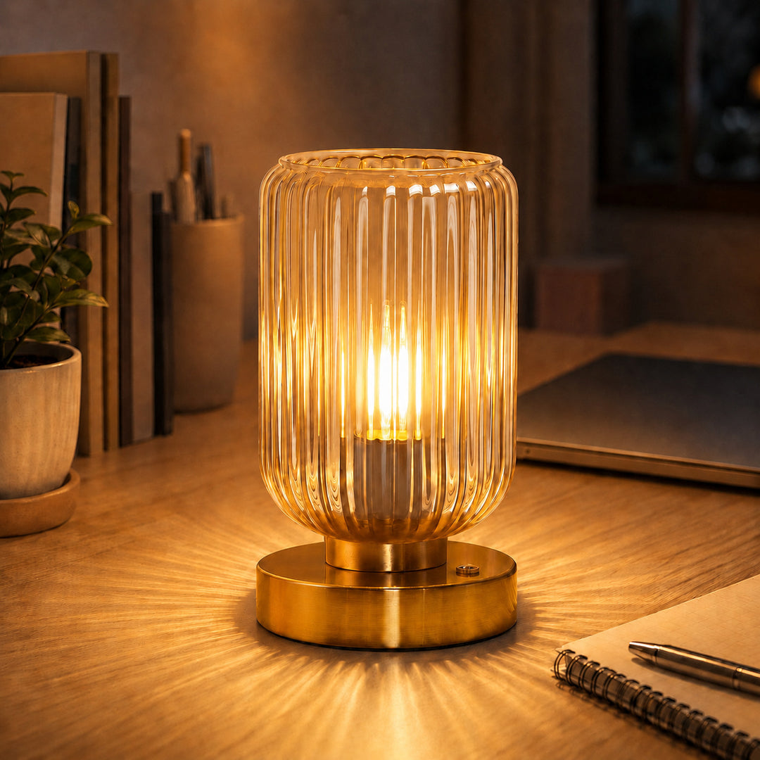 Vintage Glass Table Lamp with Gold Base