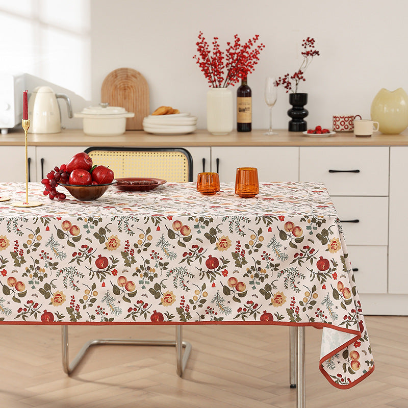 Coated tablecloth in country house style with botanical print and fine hem Stornfield