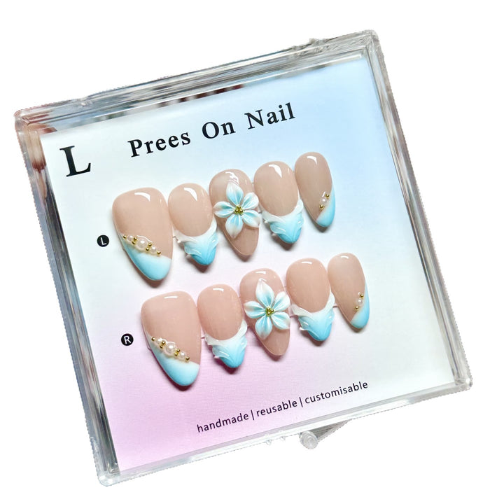 Handmade Floral-Embellished Press-On Nail Art Set