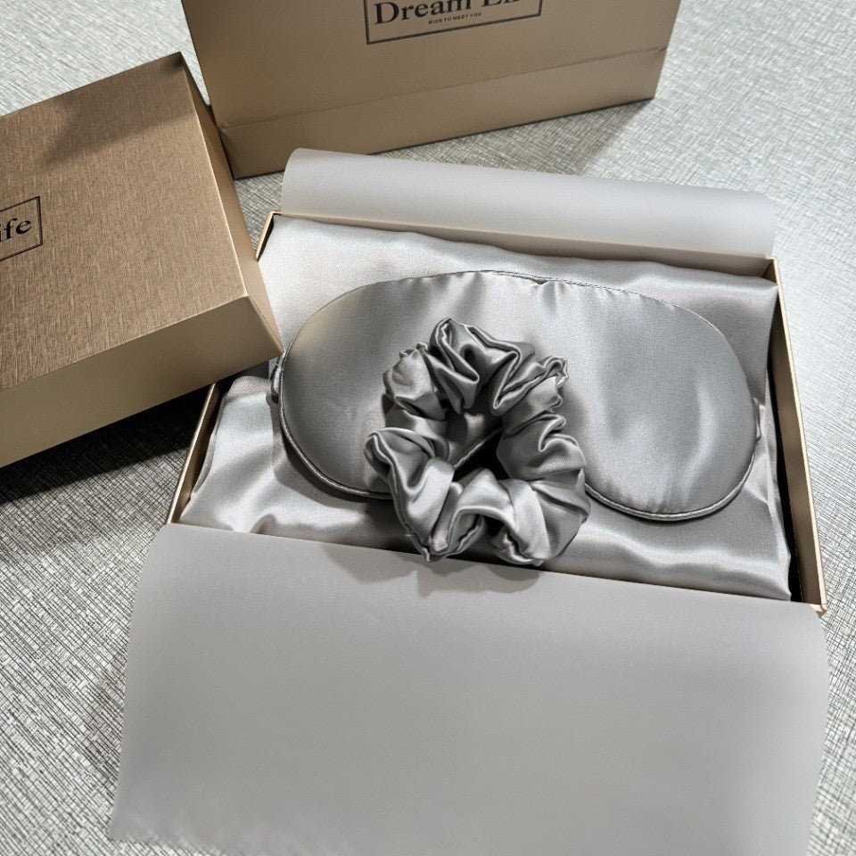 luxurious silk satin sleep mask and hair tie set for sensitive skin