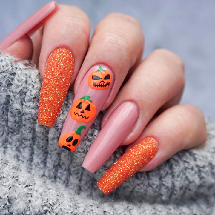 Pumpkin-Themed Stiletto Nail Art Extensions Stornfield
