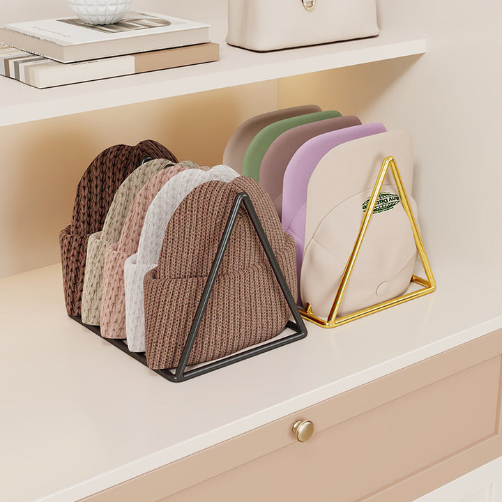 Triangular Metal Multi-Slot Knit Hat and Beanie Organizer Rack