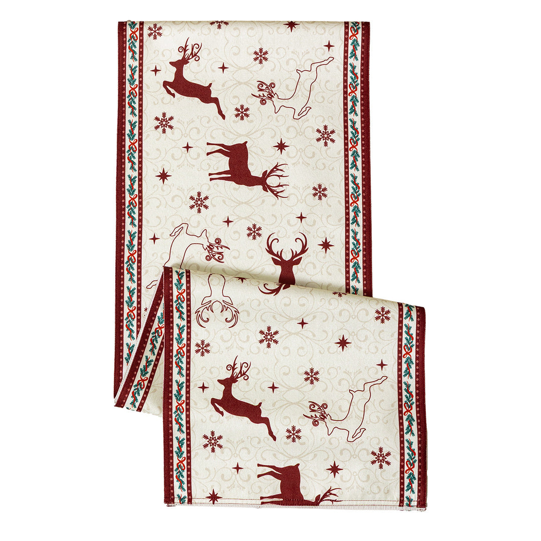 Table runner made of cotton blend fabric with a Christmas reindeer and star motif Stornfield