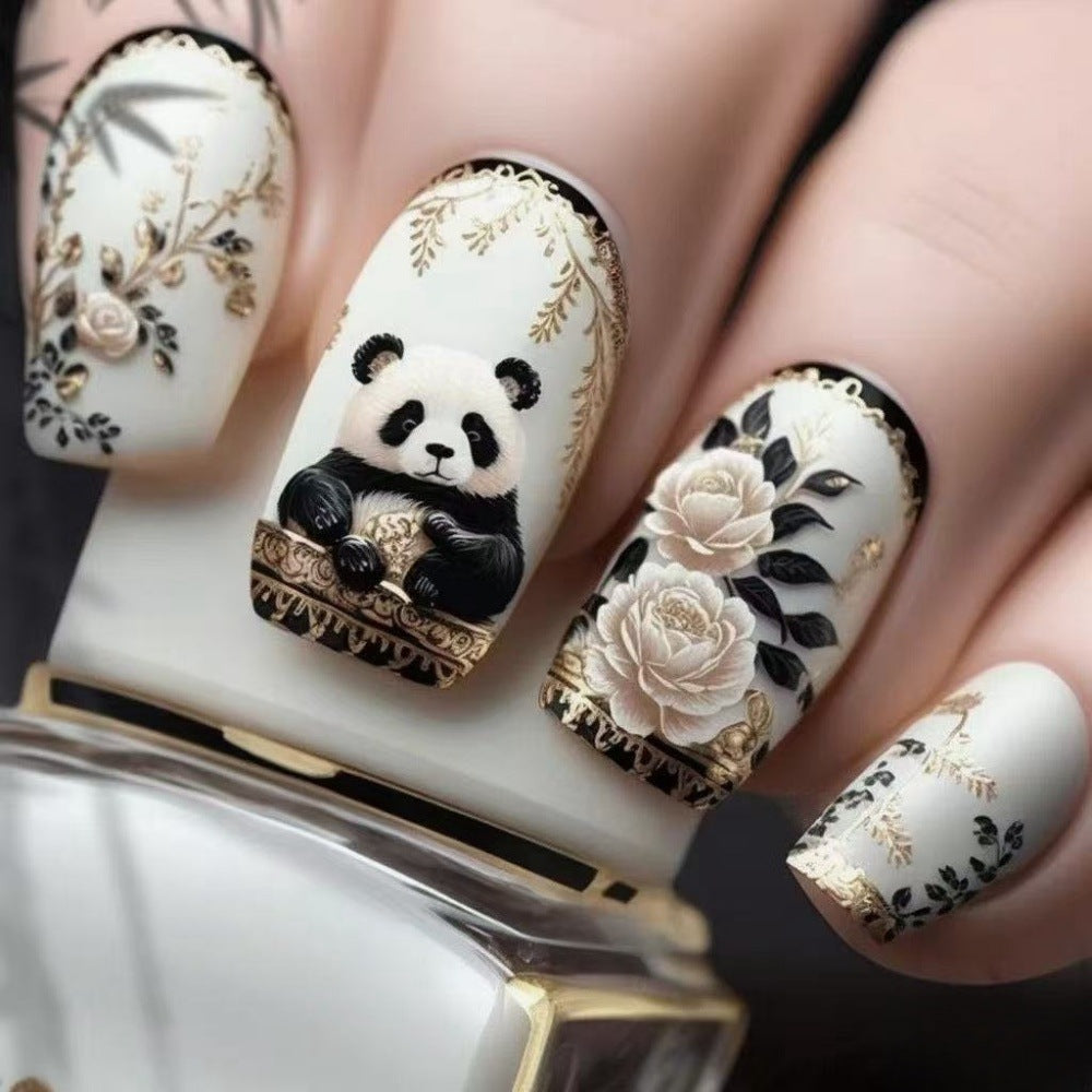 Artificial nails with floral panda design Stornfield