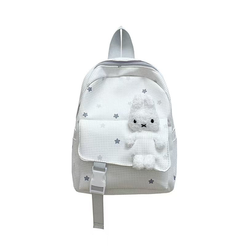 Backpack with Playful Checkered Pattern and Cute Plush Pendant Stornfield