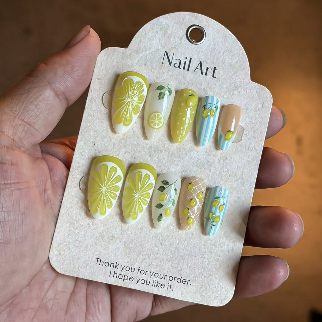Fruity Lemon-Themed Press-On Nail Art Set Stornfield