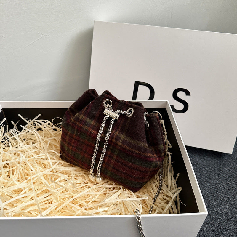 Plaid Drawstring Shoulder Bag