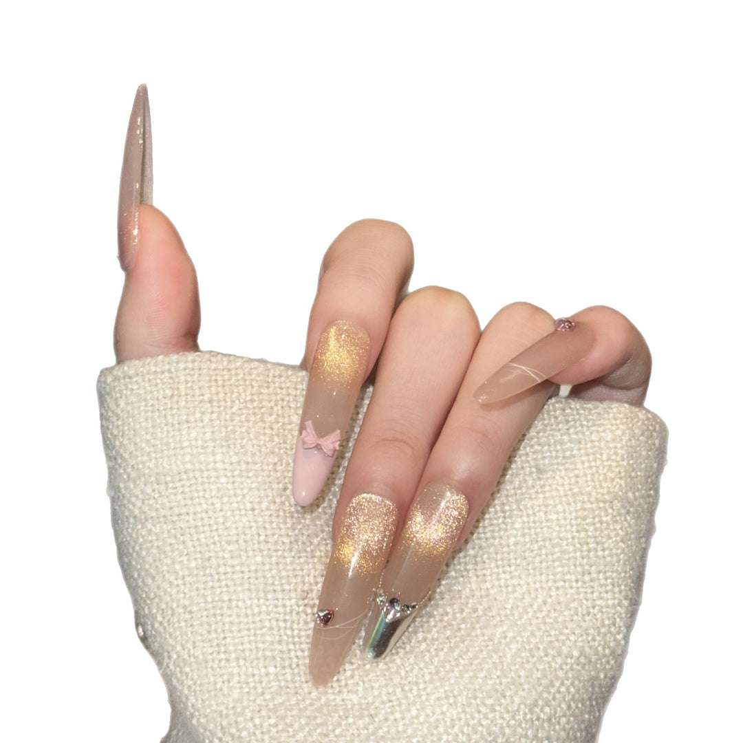 Handmade Press-On Nail Set with Decorative Accents Stornfield
