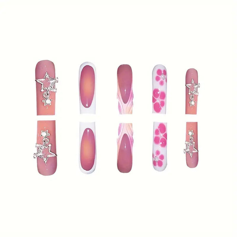 Decorative Floral and Star Press-On Nail Art Stornfield