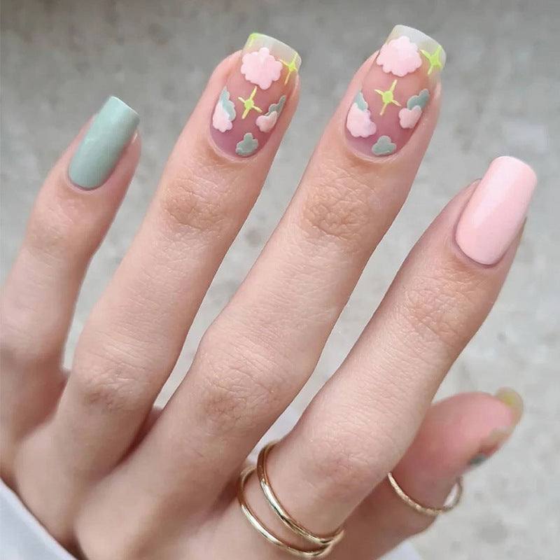 Artful nail extensions with an elegant leaf pattern Stornfield