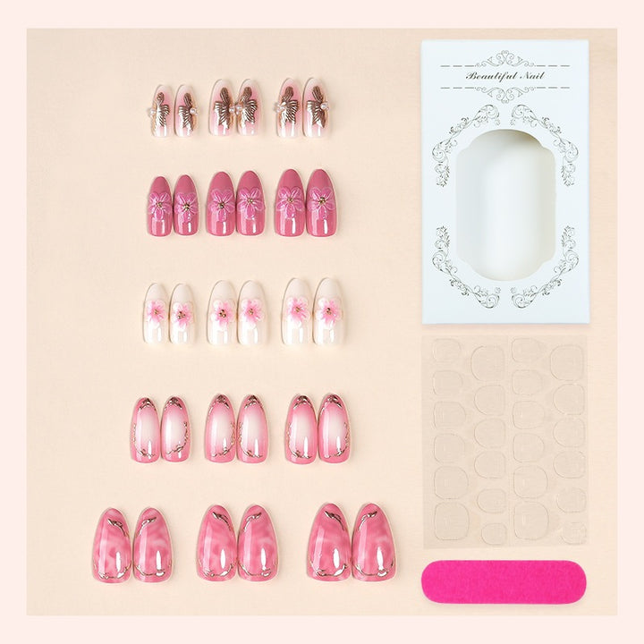 Artificial nail set with elegant flower and glitter details Stornfield