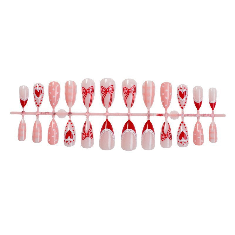 Creative Nail Art Set with Romantic Bow, Heart, and Dot Designs Stornfield