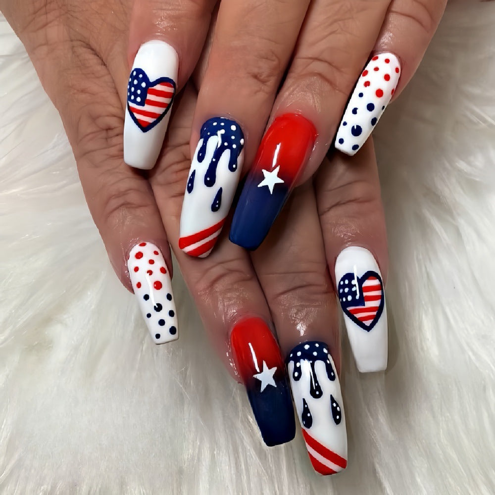 Artificial nails in patriotic heart design Stornfield
