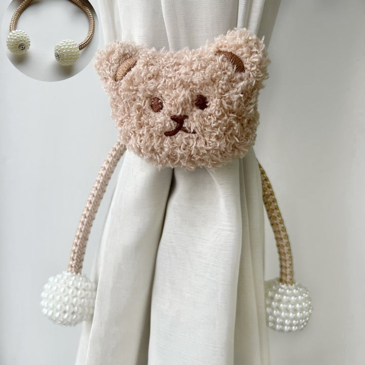 Beaded Magnetic Curtain Tieback with Fabric Flower Accent