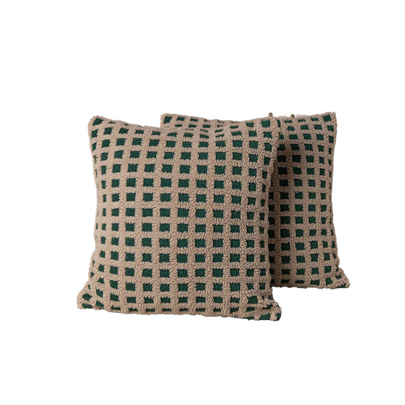 Holiday Tufted Chenille Square Throw Pillow with Raised Tree Motif and Hidden Zipper