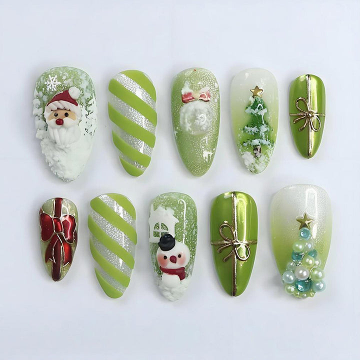Festive Holiday-Themed Press-On Nail Art Set with Decorative Characters Stornfield