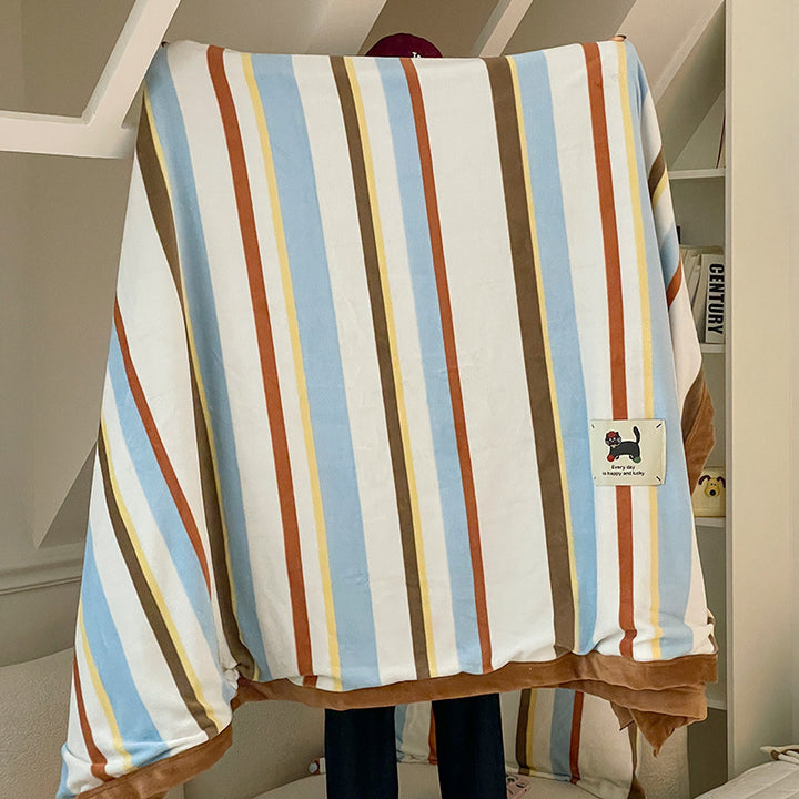 Oversized Striped Plush Wearable Blanket Poncho