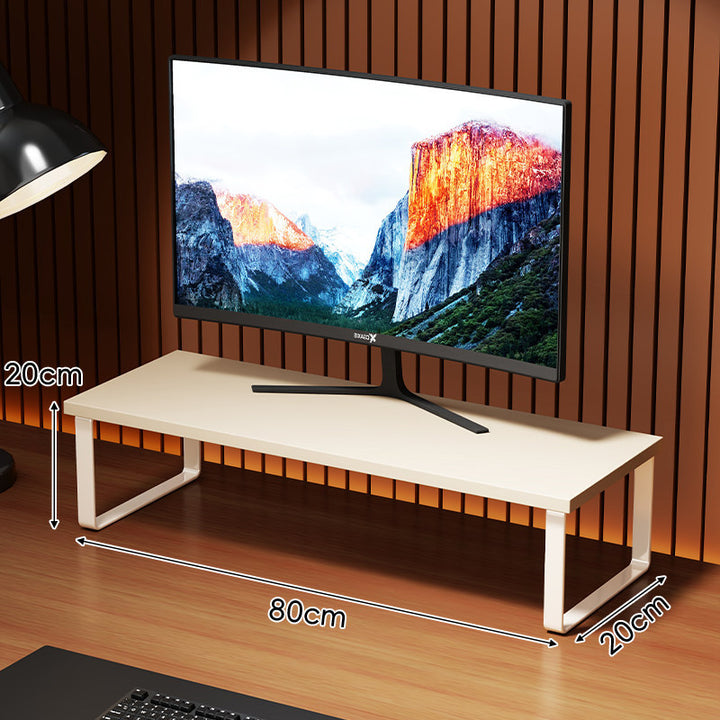 Elevated Wooden-Top Metal Monitor Stand with Under-Storage Shelf