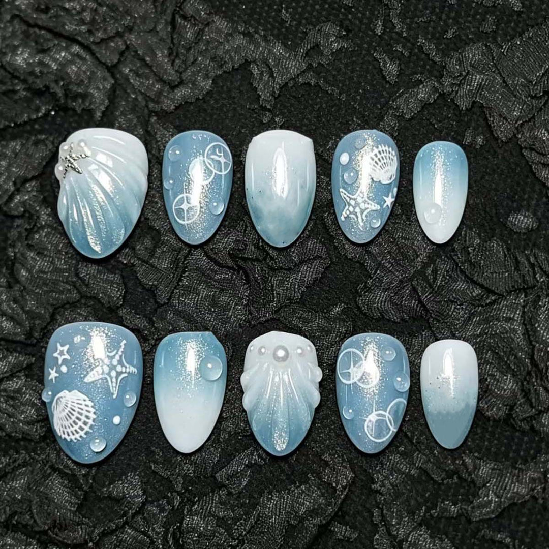 Artistic Ocean-Inspired Press-On Nail Set Stornfield