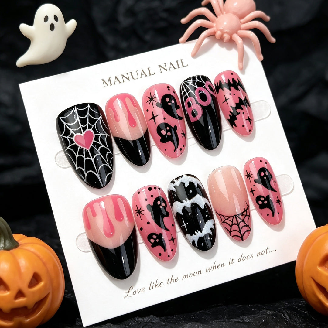 Artistic Halloween-Themed Press-On Nail Art Kit