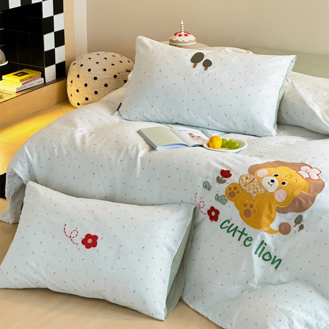 Kids Cartoon Rabbit Cotton Duvet Cover Set with 3D Ear Pillowcases