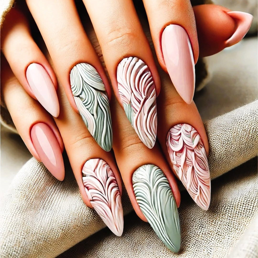 Artificial Nails Set with Modern Marble and Flower Patterns Stornfield