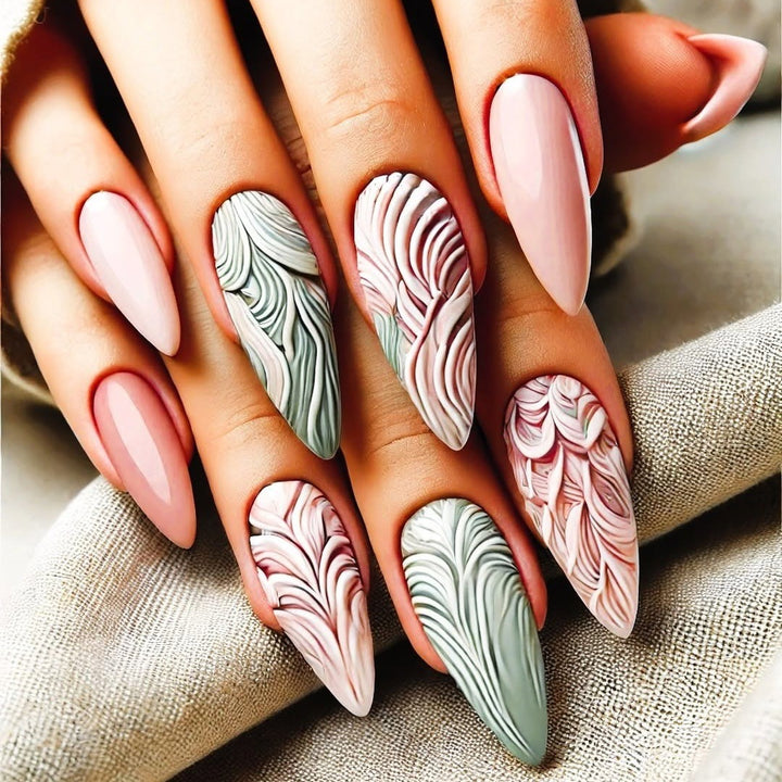 Artificial Nails Set with Modern Marble and Flower Patterns Stornfield