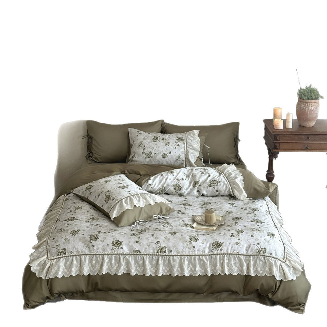 Vintage Floral Ruffled Lace Duvet Cover Set