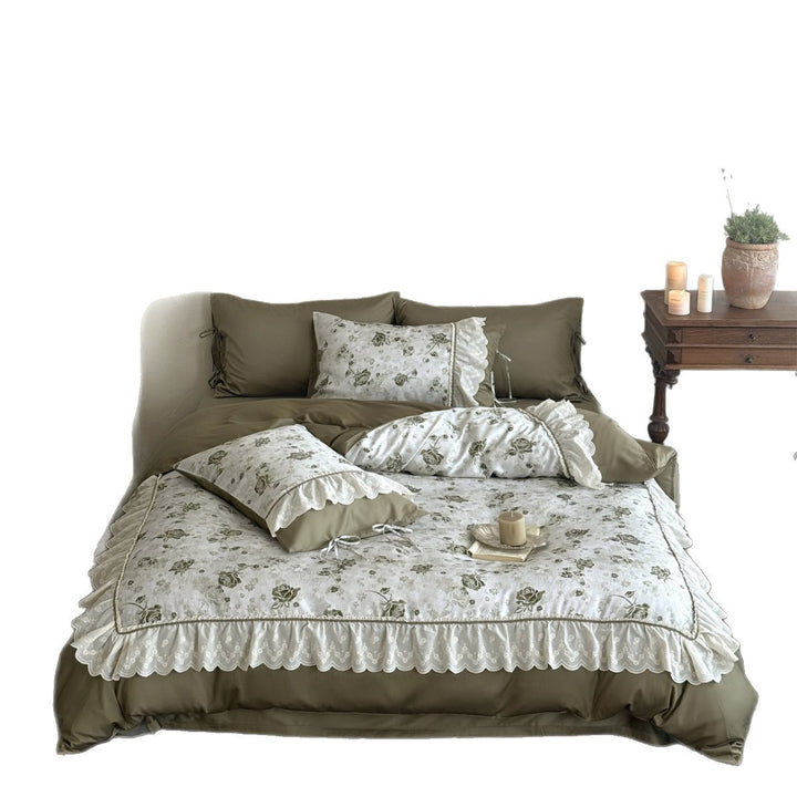 Vintage Floral Ruffled Lace Duvet Cover Set