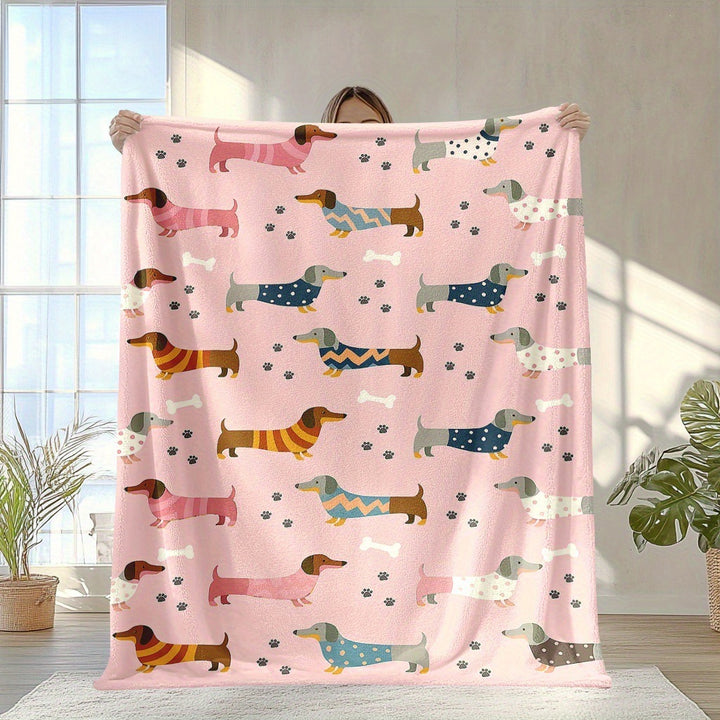 Soft Cartoon Dachshund-Themed Fleece Blanket